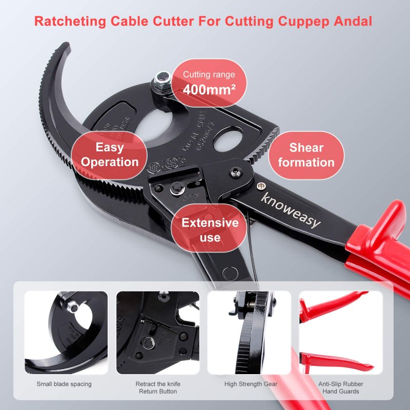 Knoweasy Cable Cutter And Ratchet Wire Works For Aluminum Multi-core Cables Up To 400mma