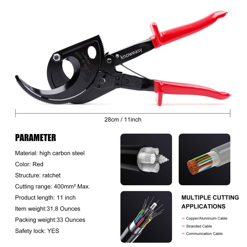 Knoweasy Cable Cutter And Ratchet Wire Works For Aluminum Multi-core Cables Up To 400mma