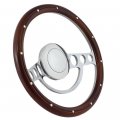 14 Inch Polished 9 Hole Classic Steering Wheel Aluminum Rivets Mahogany Wood Half Wrap 