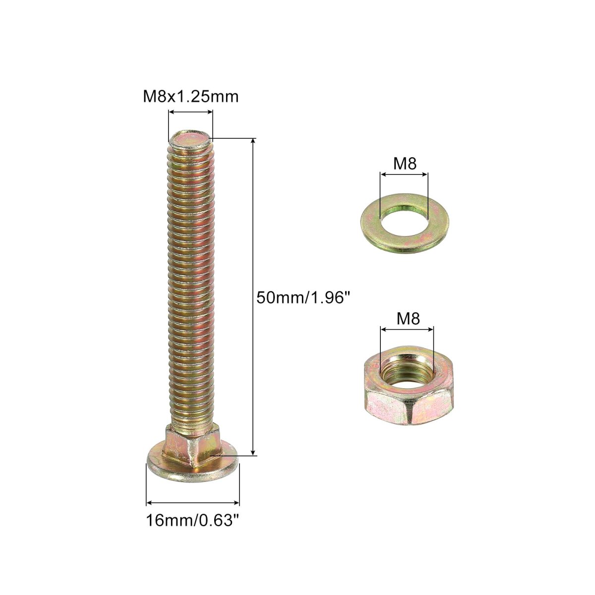 M8 X 45mm Carriage Bolt Kit 8 Set Round Head Square Neck Screws Bolts Includes Washers And Nuts Carbon Steel Zinc Plated For