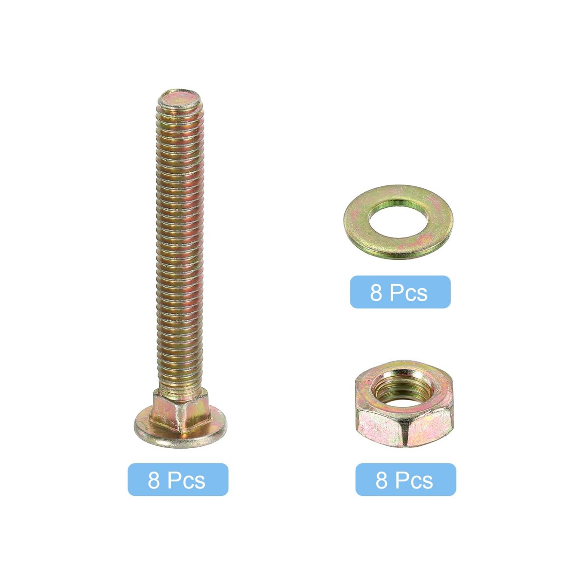 M8 X 45mm Carriage Bolt Kit 8 Set Round Head Square Neck Screws Bolts Includes Washers And Nuts Carbon Steel Zinc Plated For