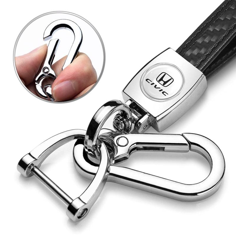 Honda Civic In White Genuine Black Carbon Fiber Loop-strap Chrome Hook Key Chain