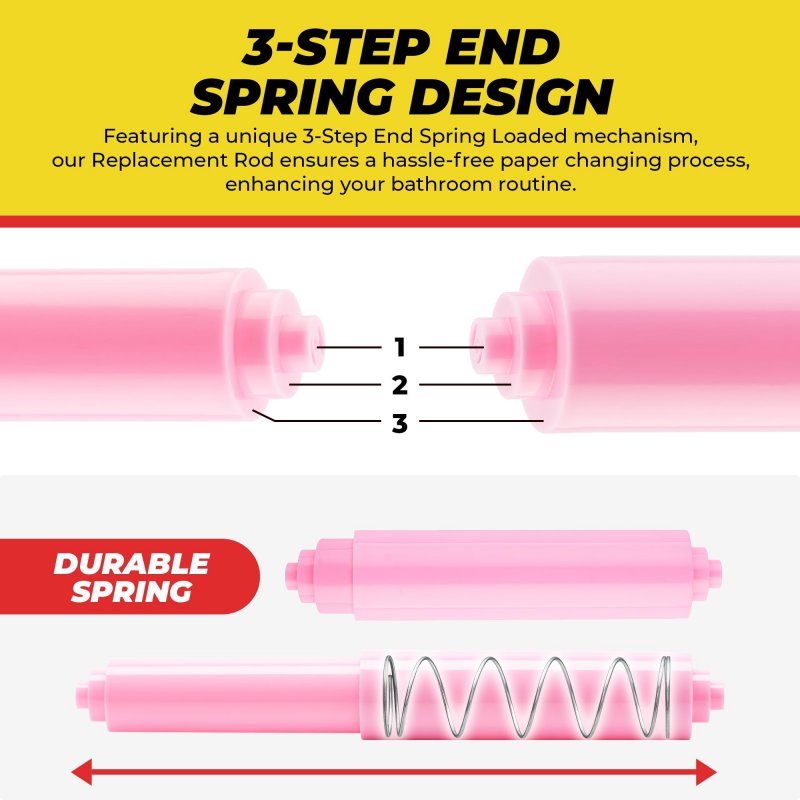 Qualihome Pink Universal Plastic Spring Loaded Toilet Paper Roll Holder Replacement Rod