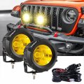 3 5in 50w Round Led Offroad Light 5000lm Amber Fog Driving Pod Spot Flood Combo With Wiring Harness For Jeep Truck Atv Suv 