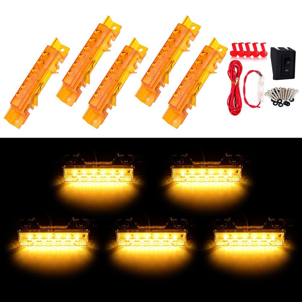 5 Pack Led Cab Marker Roof Running Lights Amber For Volvo Vnl 2003 To 2019 Waterproof Side Trailer Clearance Surface Mount Abs