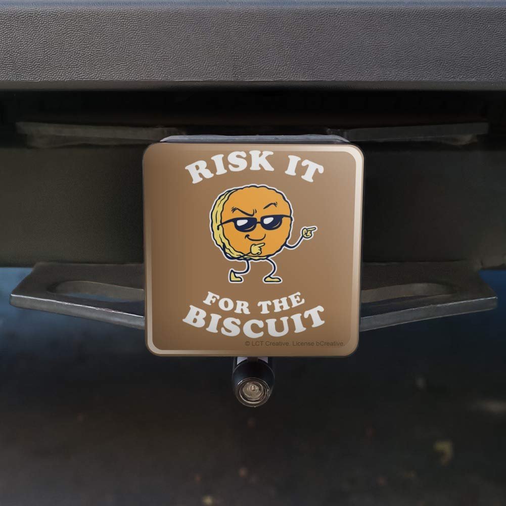 Graphics More Risk It For The Biscuit Funny Humor Tow Trailer Hitch Cover Plug Insert