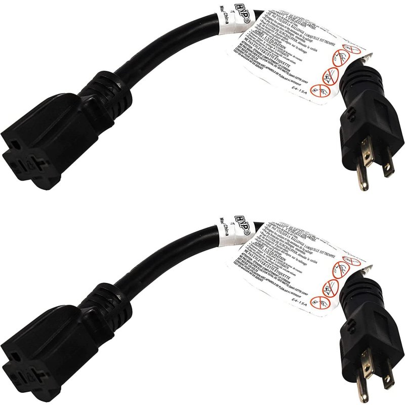 Hqrp 2-pack 12awg 15 Amp Household Ac Plug To 20 T-blade Adapter Converter Cord 125v Nema 5-15p 5-15r 5-20r 20amp Power Cable