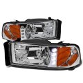 Chrome Housing Amber Side Led Drl Headlights For Dodge Ram 1500 2500 3500 1994 To 2002 Pair Of Front Head Lamps With Clear Lens 