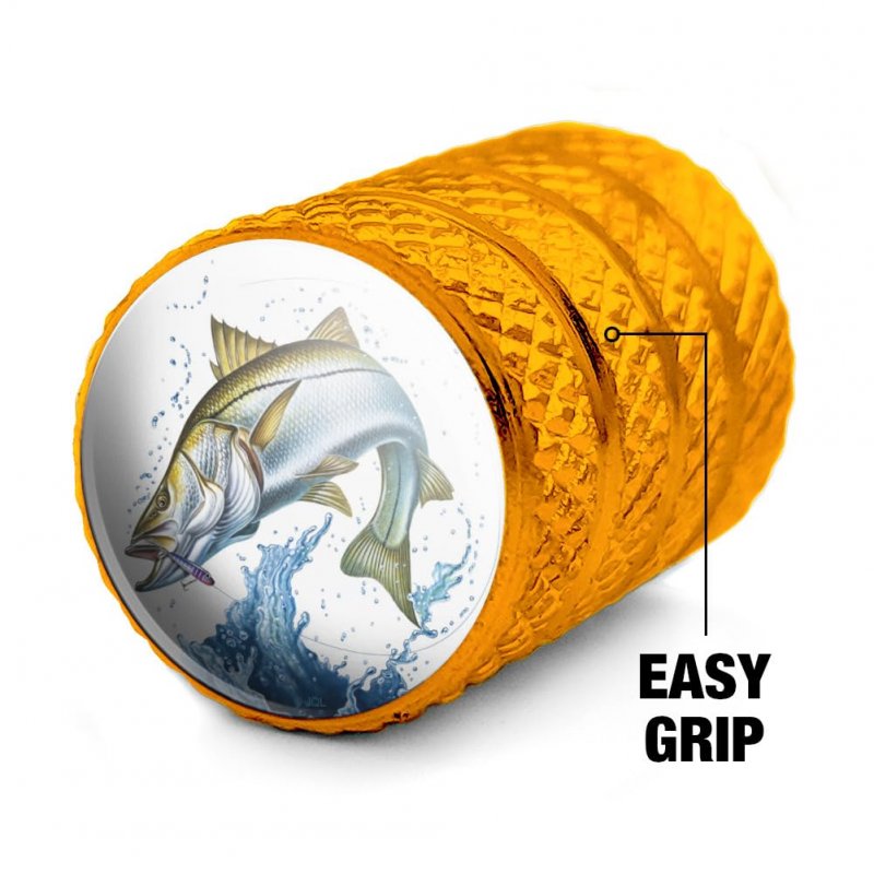 Snook Fishing 3 Valve Stem Caps For Tire Rim Wheel Aluminum Yellow