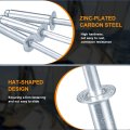 100 Pcs 8 In X 1 2 Countersunk Head Blind Rivets Zinc Plated Carbon Steel Grip And Mandrel Cap Silver
