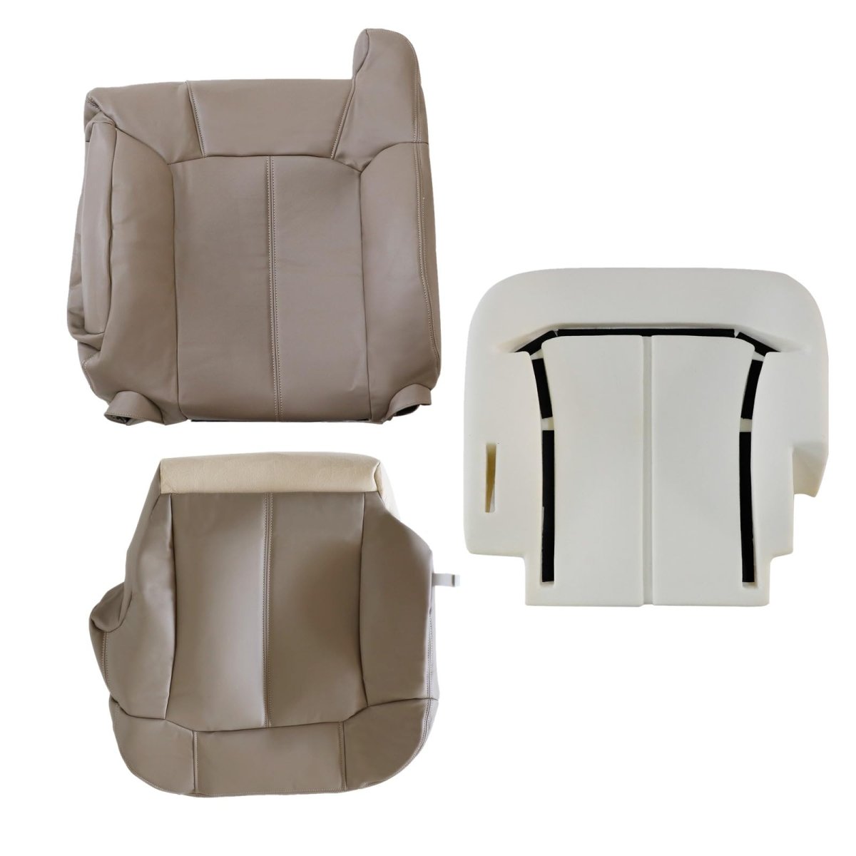 Driver Side Bottom And Top Lean Back Replacement Leather Seat Covers Foam Cushion Med Tan For Chevy Silverado 1500 2500 1999