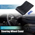 Uxcell Hand Sewn Steering Wheel Cover Blue Stitch With Needle Thread Universal Fit 14 6-15 2 Inch 37-38 5cm Dia For Car Truck