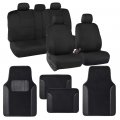 Polypro Black Car Seat Covers Full Set With Matching Carpet Floor Mats Universal Fit For Cars Trucks And Suv Includes Split 