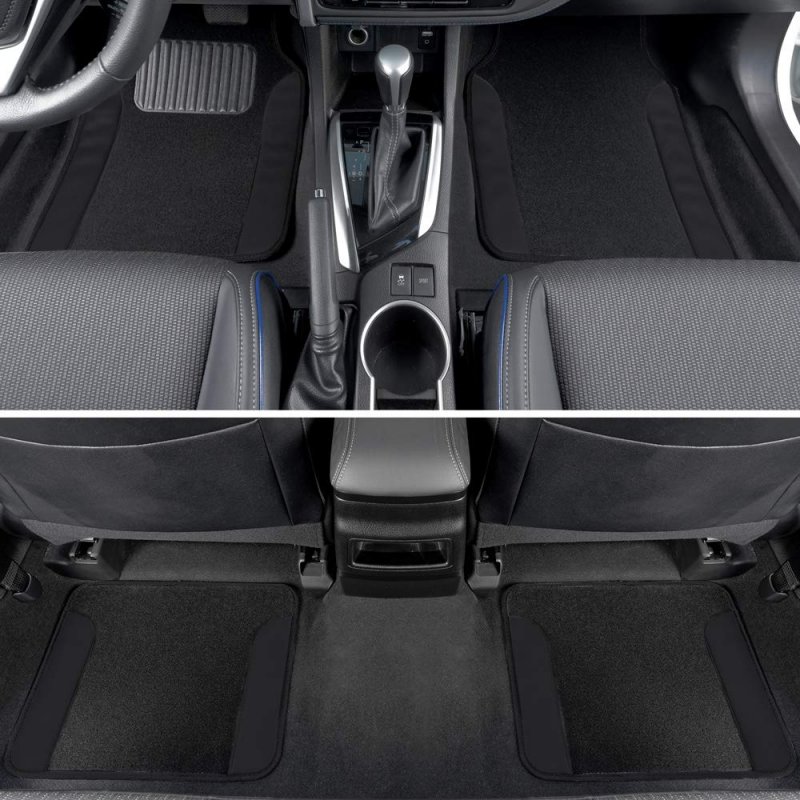 Polypro Black Car Seat Covers Full Set With Matching Carpet Floor Mats Universal Fit For Cars Trucks And Suv Includes Split