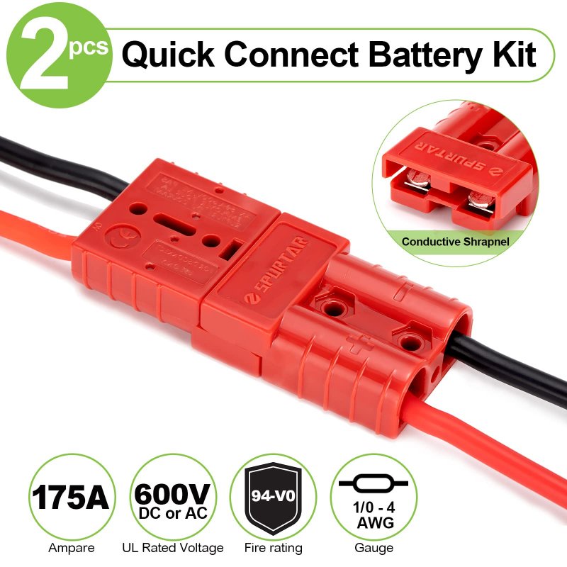 175a Battery Quick Connect Kit For 1 0 Wire 12-36v Terminal Connectors With Dust Covers Car Atv Winch Trailer And Trolling