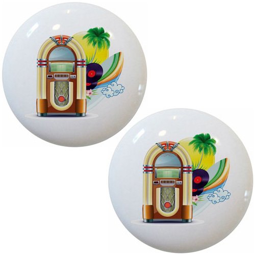 Set Of 2 Jukebox Ceramic Cabinet Drawer Pull Knobs