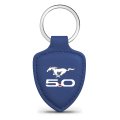 Ford Mustang 5 0 Blue Shield-shape Style Genuine Leather Key Chain Official Licensed