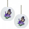 Set Of 2 Butterfly Purple Flower Solid Ceramic Fan Pulls 