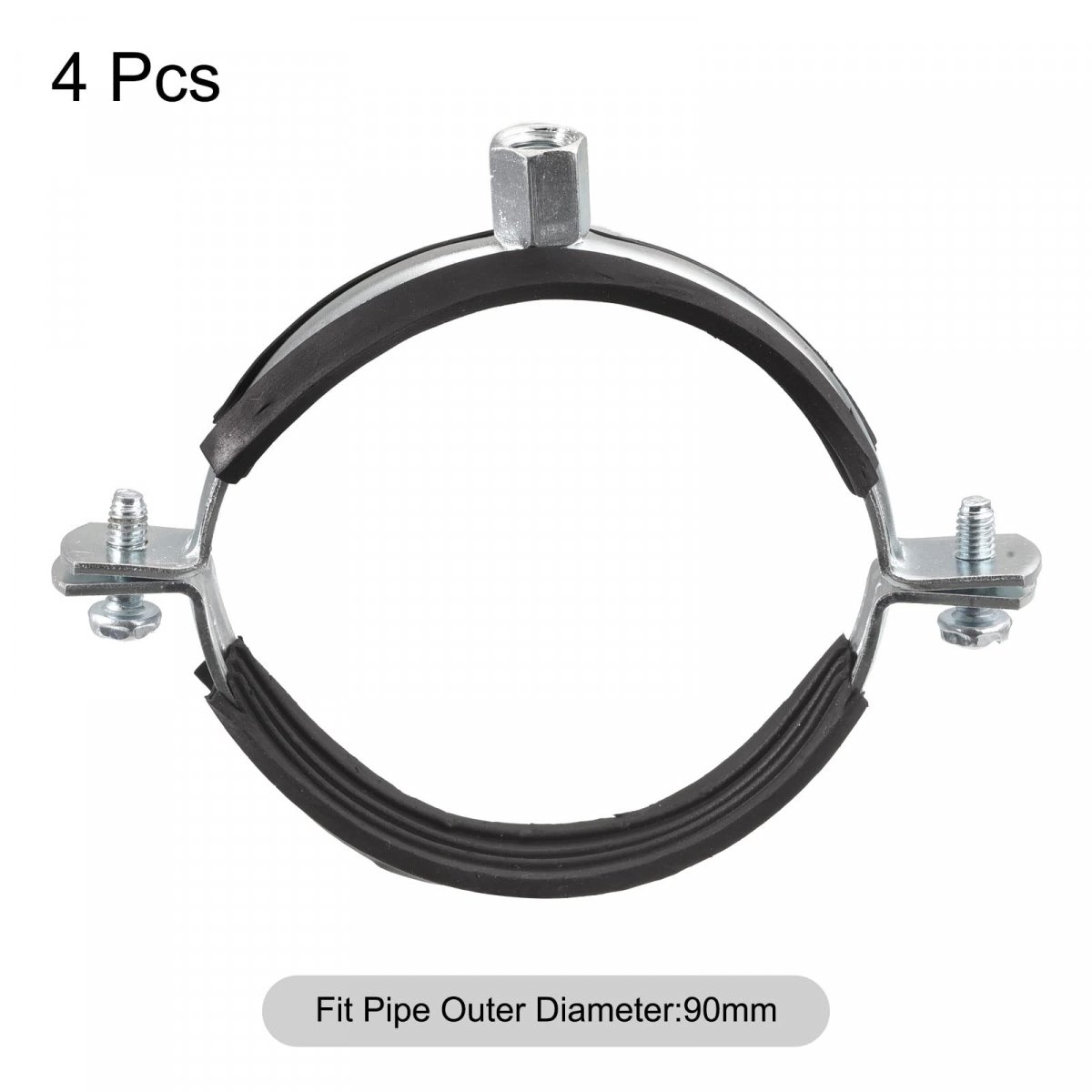 90mm Rigid Pipe Strap Clamps Carbon Steel Bracket Tube Clip M8 M10 Nut Size For Water 4 Pcs