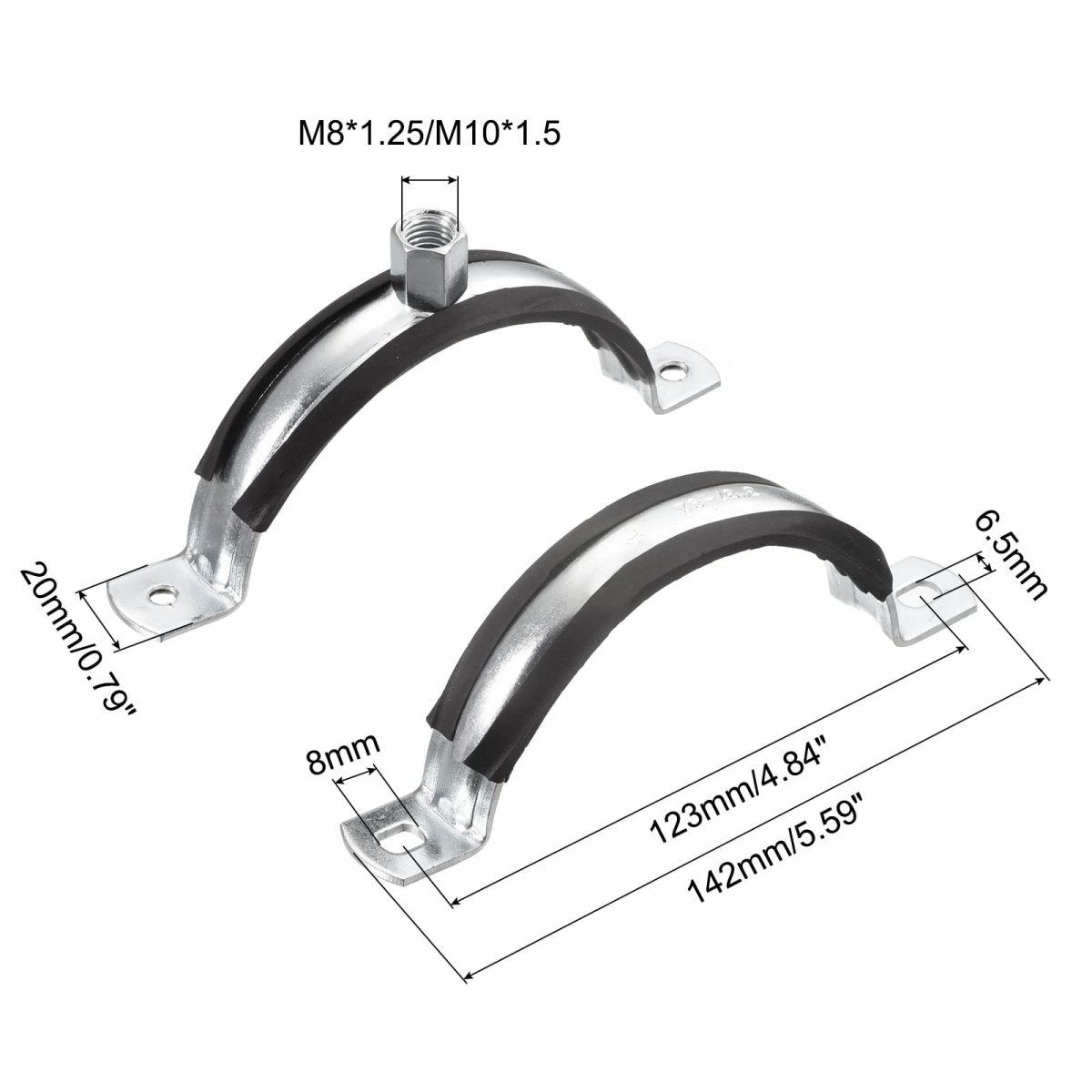 90mm Rigid Pipe Strap Clamps Carbon Steel Bracket Tube Clip M8 M10 Nut Size For Water 4 Pcs
