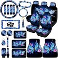 Tallew Butterfly Seat Covers Full Set For Women Universal Car Accessories Rubber Steering Wheel Cover License Plate Frame 