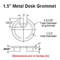 1 57 40mm Metal Desk Grommet Chrome Polish Smaller Opening 3 Pack 