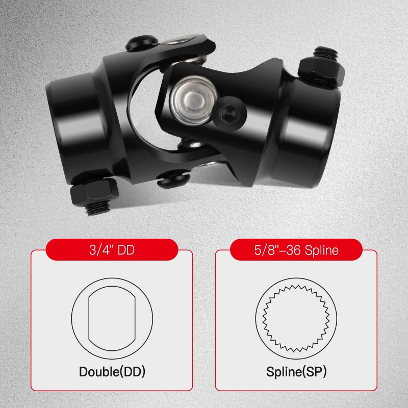 Single Universal Steering U Joint 5 8 36 Spline X 3 4 Dd 40cr Alloy Steel With Premium Needle Bearing Nickel Finish Vehicle