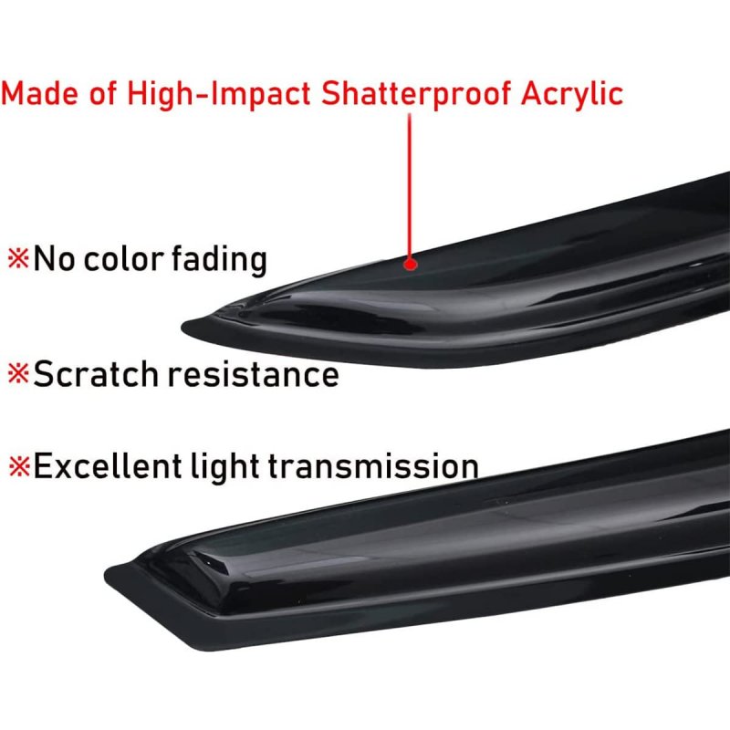 Lightronic Wv94716 Outside-mount Side Window Visors Deflector Vent Rain Guard Dark Smoke Shatterproof Auto Shade 4-pieces Set