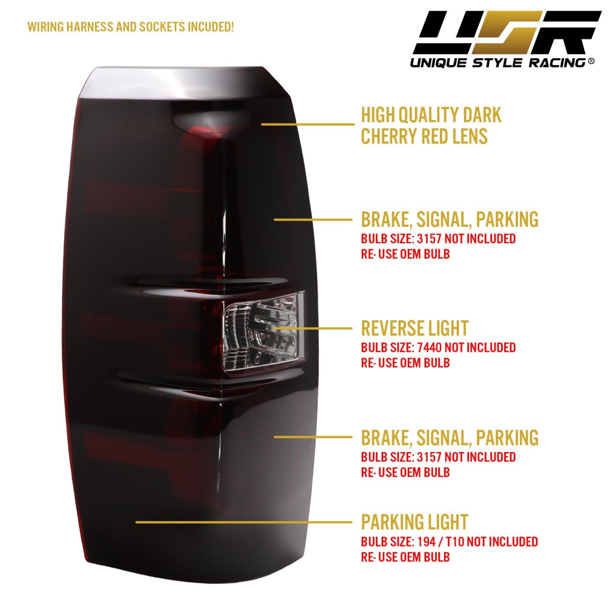 Usr 07-13 Avalanche Tail Light A Replacement Lamps Set Left Right For 2007-2013 Chevy Chevrolet All Models Trims Dark Cherry