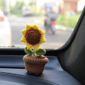 Zcargel Car Plant Ornament Woven Sunflower Flower Pots White Tulip Rose Flowers Pink Beautiful Simulation Universal For Home