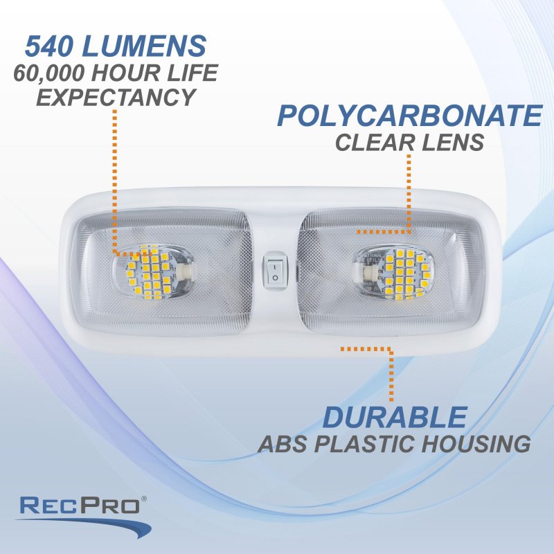 Rv 12v Led Double Dome Lighting Fixture With Switch Warm White 3200k Interior Lights Clear Lens And Housing 12 25 X 5 2 In 1