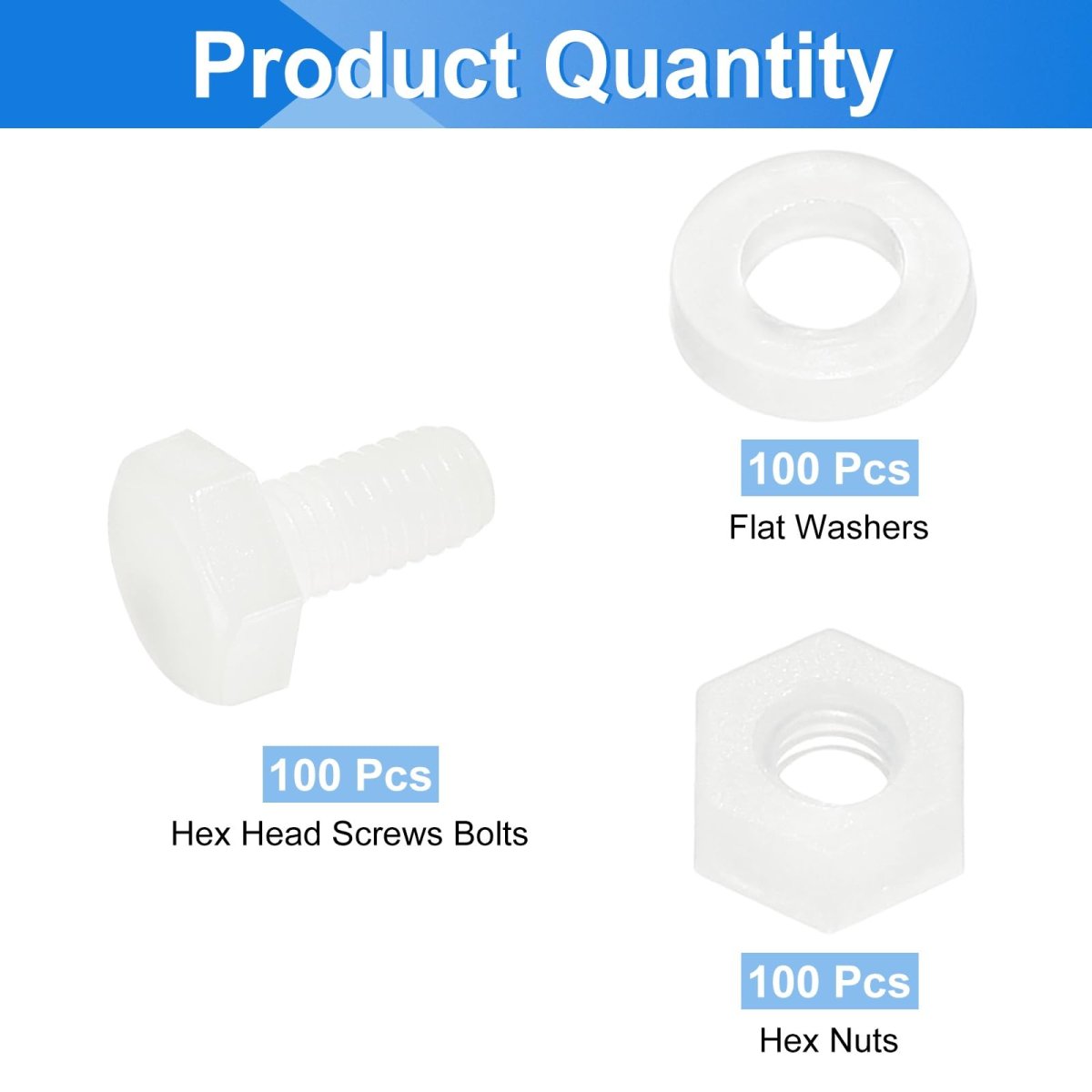 300 Pieces Nylon Hex Bolt Set M3 X 6mm Plastic Full Threaded Screws Nuts And Flat Washers For Electronics Machinery Industrial