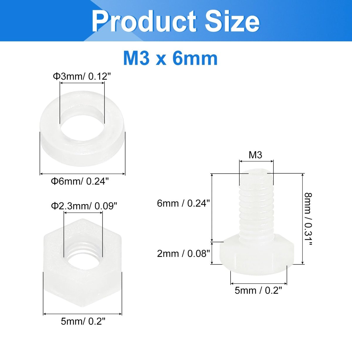 300 Pieces Nylon Hex Bolt Set M3 X 6mm Plastic Full Threaded Screws Nuts And Flat Washers For Electronics Machinery Industrial
