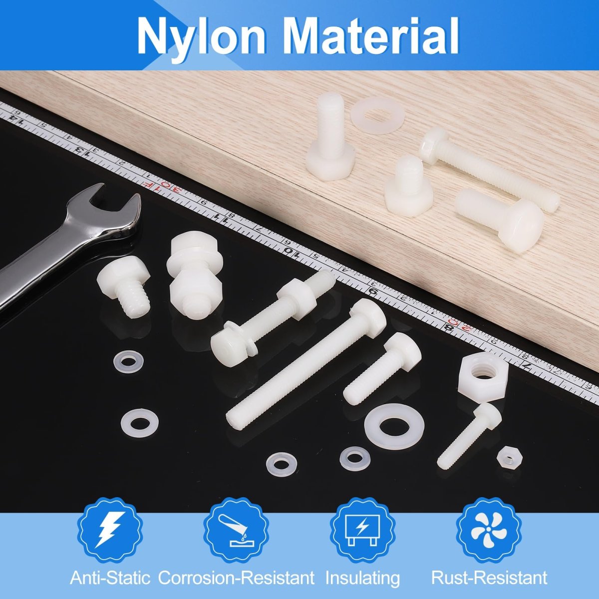 300 Pieces Nylon Hex Bolt Set M3 X 6mm Plastic Full Threaded Screws Nuts And Flat Washers For Electronics Machinery Industrial