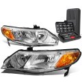Auto Dynasty Chrome Housing Amber Corner Headlight Head Lamps Tool Kit For Honda Civic Sedan 06-11 