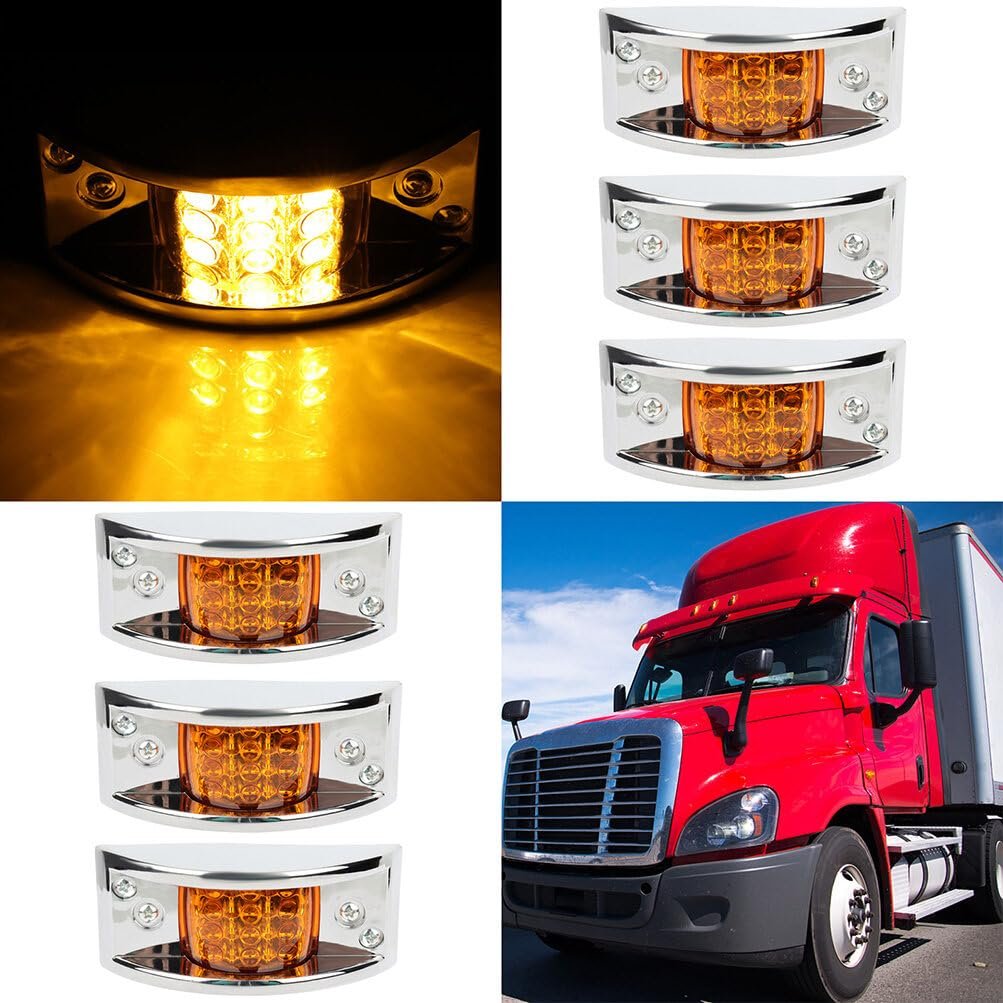 6 Pack Led Rectangular Armored Style Side Marker Lights Amber Clearance Trailer With Chrome Housing Waterproof For Truck Rv Atv