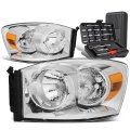 Auto Dynasty Chrome Housing Amber Corner Headlight Head Lamps Tool Kit For Dodge Ram Truck 06-08 