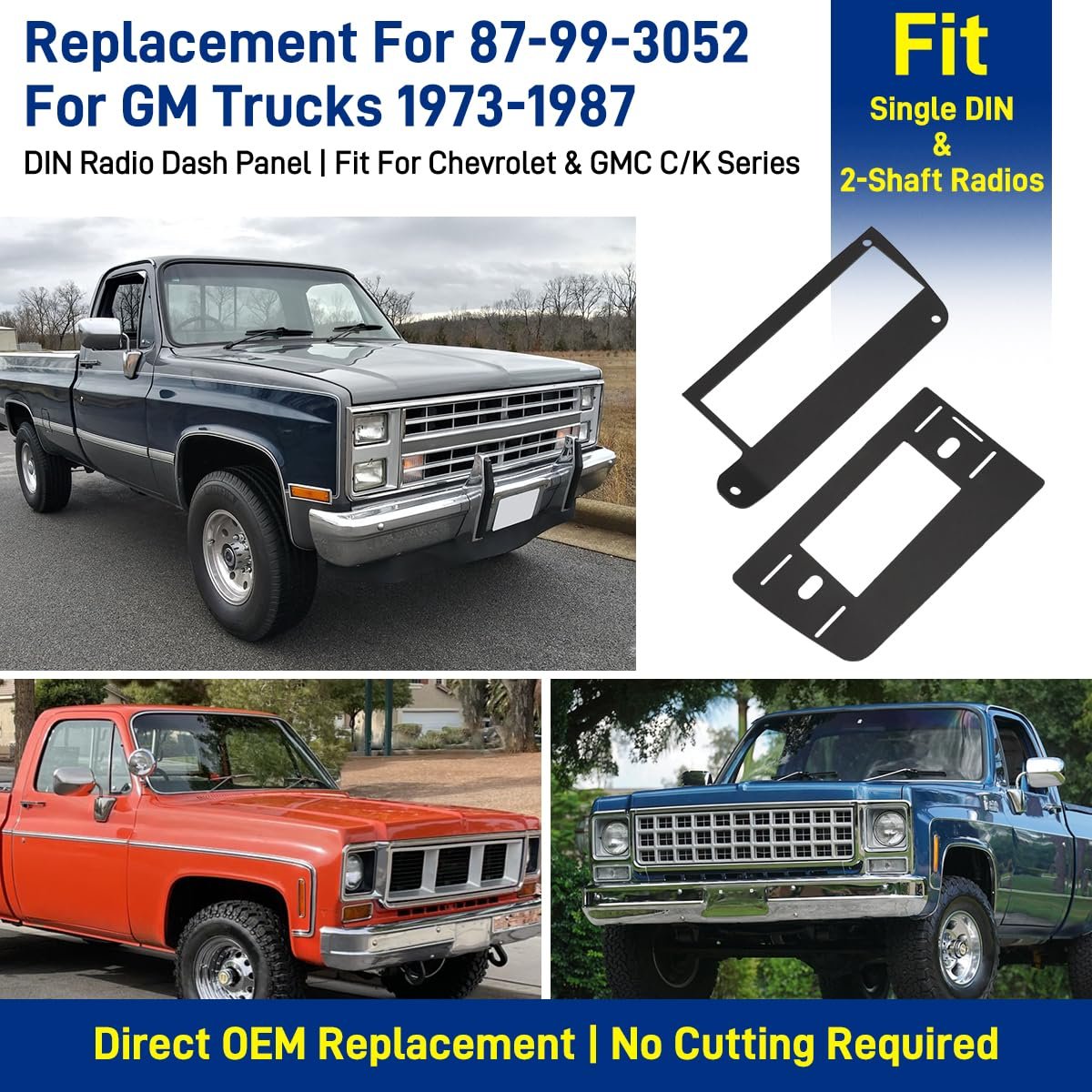 Din Radio Install Kit For Chevrolet Gmc Ck 1973 1987 Replace 87 99 3052 Abs Plastic Dash Support Panel Single And 2 Shaft Head