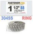 1 5 In X 093 Ring 304 Stainless Steel Coil Nails 15 Degrees Wire 900 Count Diamond Point Shank For Siding And Fiber Cement 
