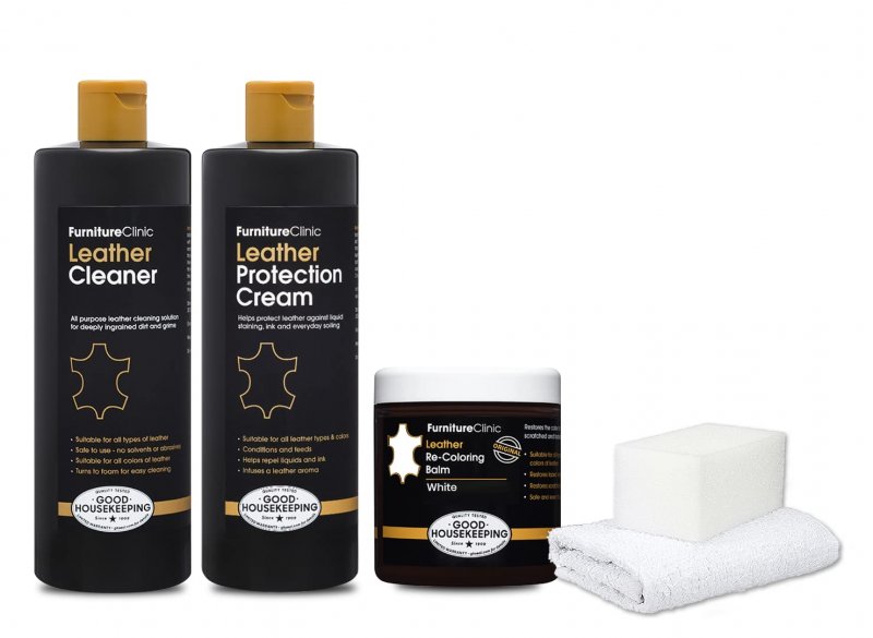 Leather Complete Restoration Kit For Furniture And Car Seats White 5 Piece Set With Recoloring Balm Cleaner Protection Cream
