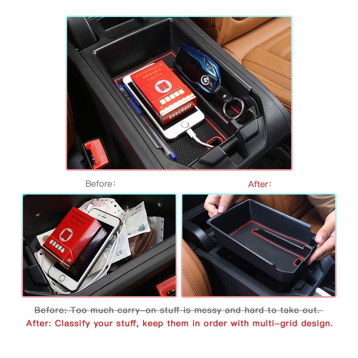 Cdefg Car Center Console Organizer Tray Secondary Storage Box For 2018 2019 2020 X3 G01 X4 G02 Accessories Insert Red