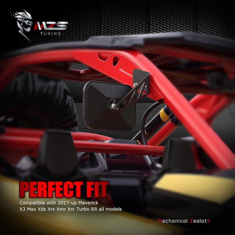 Mzs X3 Side Mirrors Rear View Racing Style Convex Design W Mounting Bracket Compatible 2017-2023 Maverick Max Xds Xrs Xmr Xrc