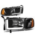 Dna Motoring Hl-lb-dr944-bk-am Black Amber Headlights With Led Drl Replacement For 94-02 Ram 