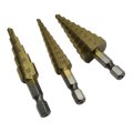 Usonline911 3 Pcs Set Titanium Step Cone Drill Hole Cutter Bit Large Set Tool