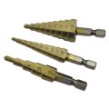Usonline911 3 Pcs Set Titanium Step Cone Drill Hole Cutter Bit Large Set Tool
