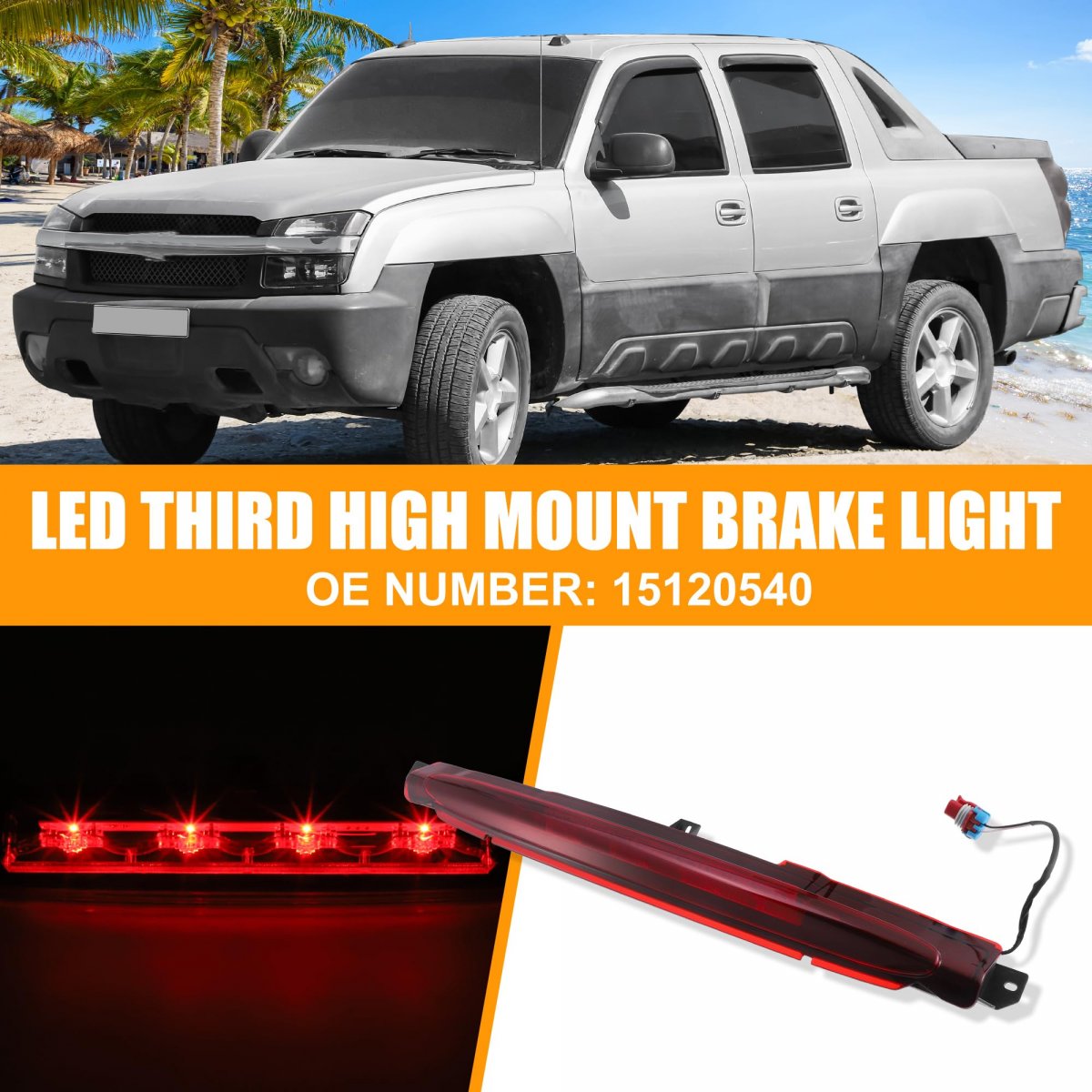 Tail High Mount Brake Stop Light 15120540 Rear Cab Roof Center Third Cargo Lamp For Chevrolet Avalanche 2002-2010 Abs Black Red
