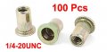 Uxcell 100 Pcs Zinc Plated Carbon Steel Rivet Nut Flat Head Insert 1 4-20unc