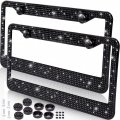 Zone Tech Shiny Bling Rhinestone License Plate Frame 2-pack Premium Quality Classic Black Stainless Steel Weather Proof 