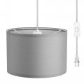 Dewenwils Plug In Hanging Light With 15ft Clear Cord On Off Switch Grey Fabric Lampshade Fixture For Bedroom Kitchen Living 