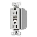Eaton Tr7755sg-k-l Designer Usb Charger With Duplex Receptacle Silver Granite 